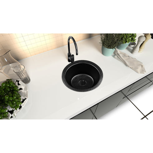 Hand Hammered 12 inch Essex Dual Mount Bar Circle Prep Sink - Matte Black